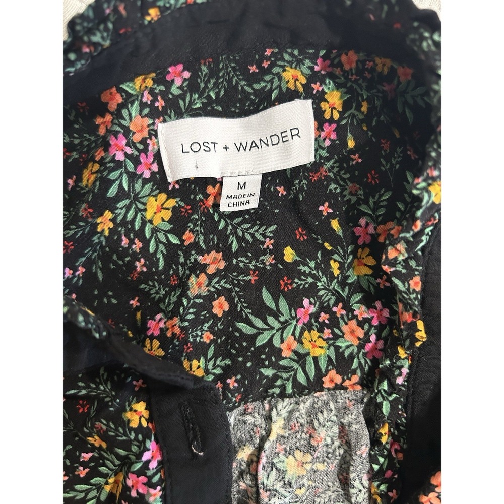 LOST+WANDER Black Floral Print Button Front Tie Waist‎ Long Sleeve Shirt Dress M - Picture 7 of 8